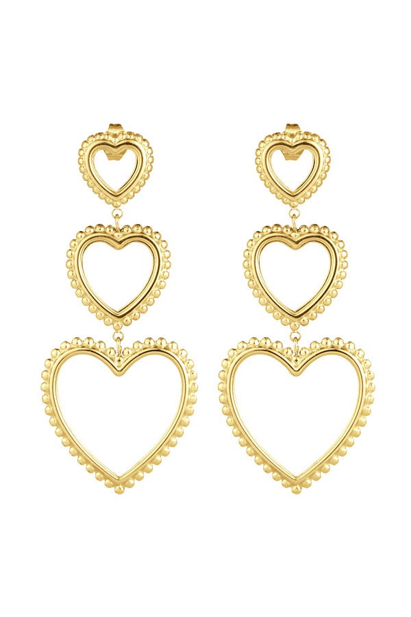Earrings 3 times graceful heart - gold