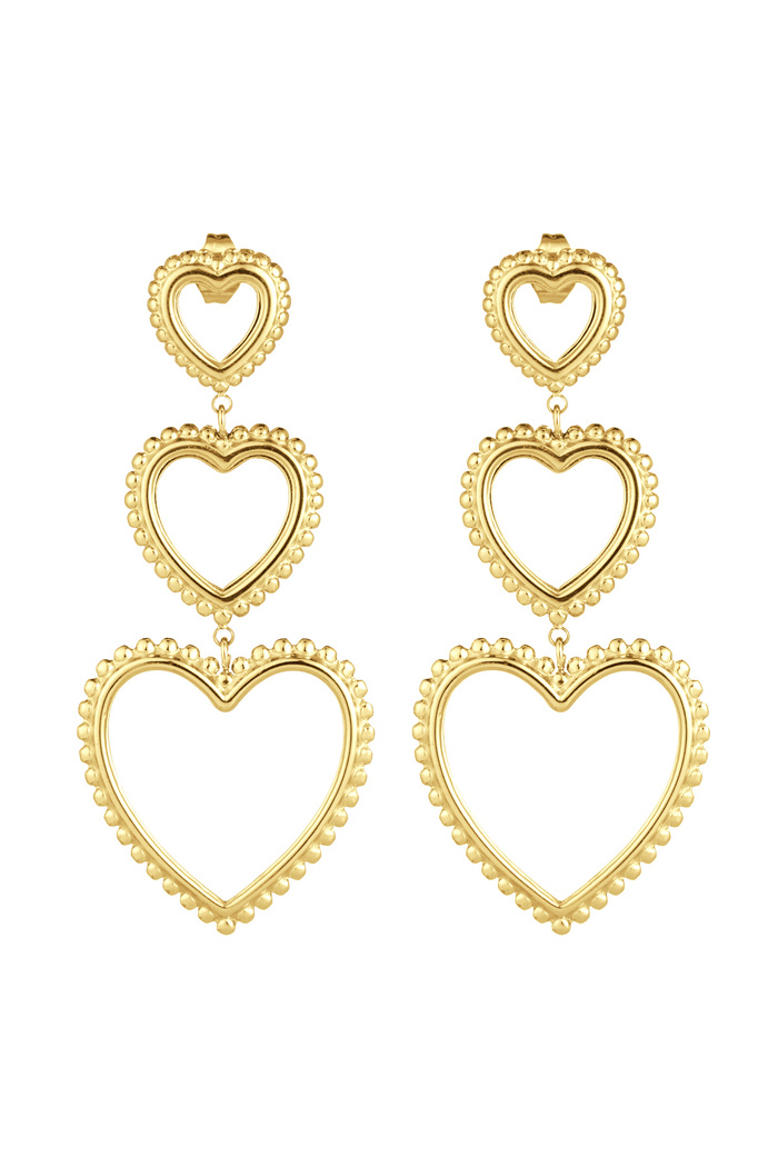 Earrings 3 times graceful heart - gold 