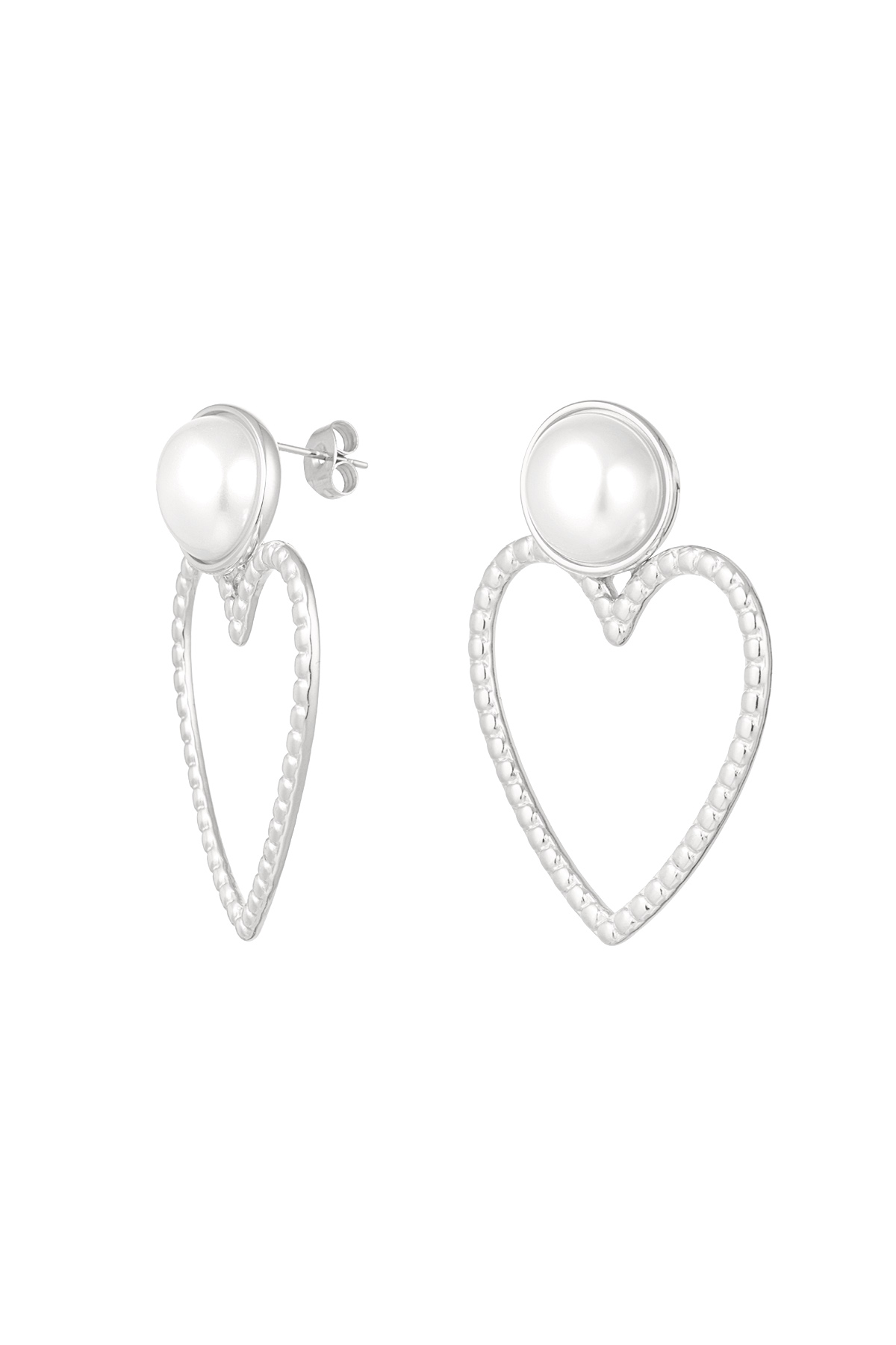 Earrings heart with pearl - silver