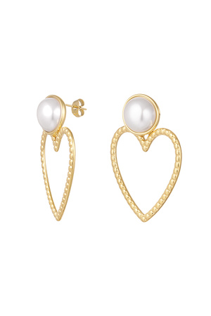 Earrings heart with pearl - gold h5 