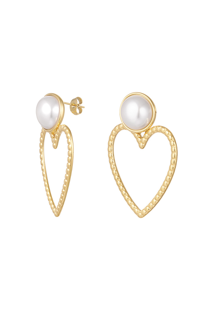 Earrings heart with pearl - gold 