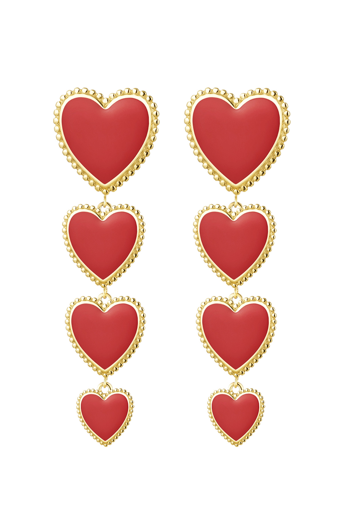 Earrings hearts 4 in a row - red 2