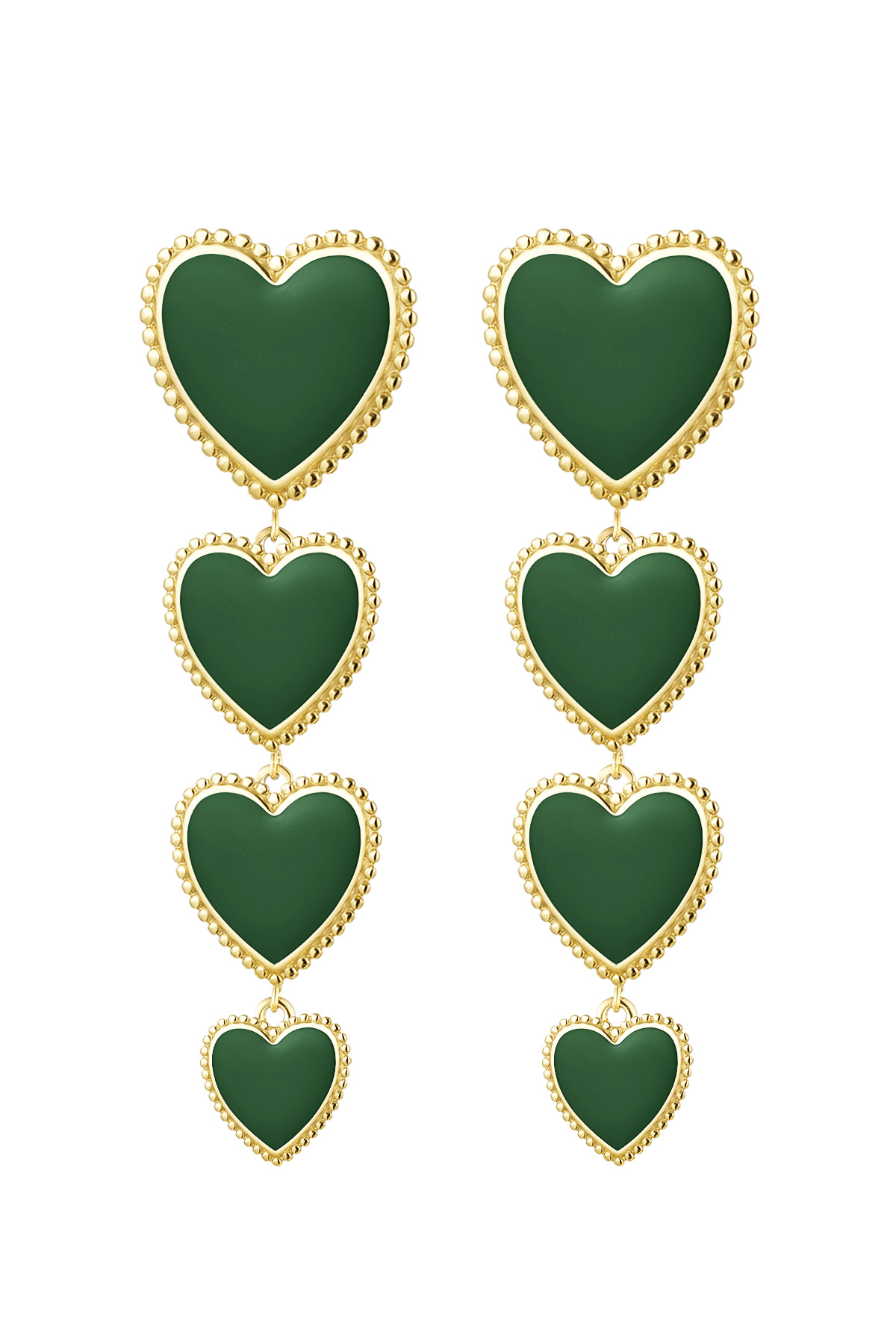 Üst üste 4 kalp küpe - yeşil