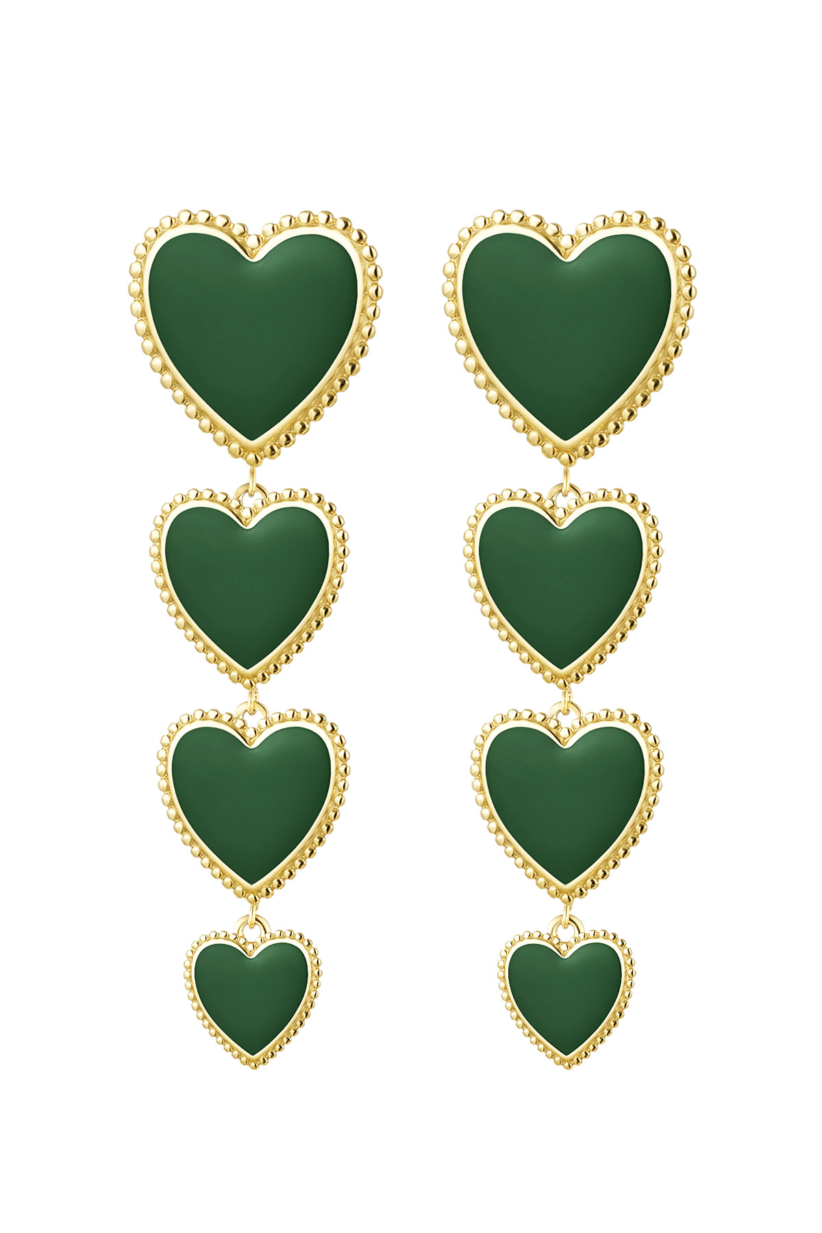 Boucles d'oreilles 4 coeurs de suite - vert