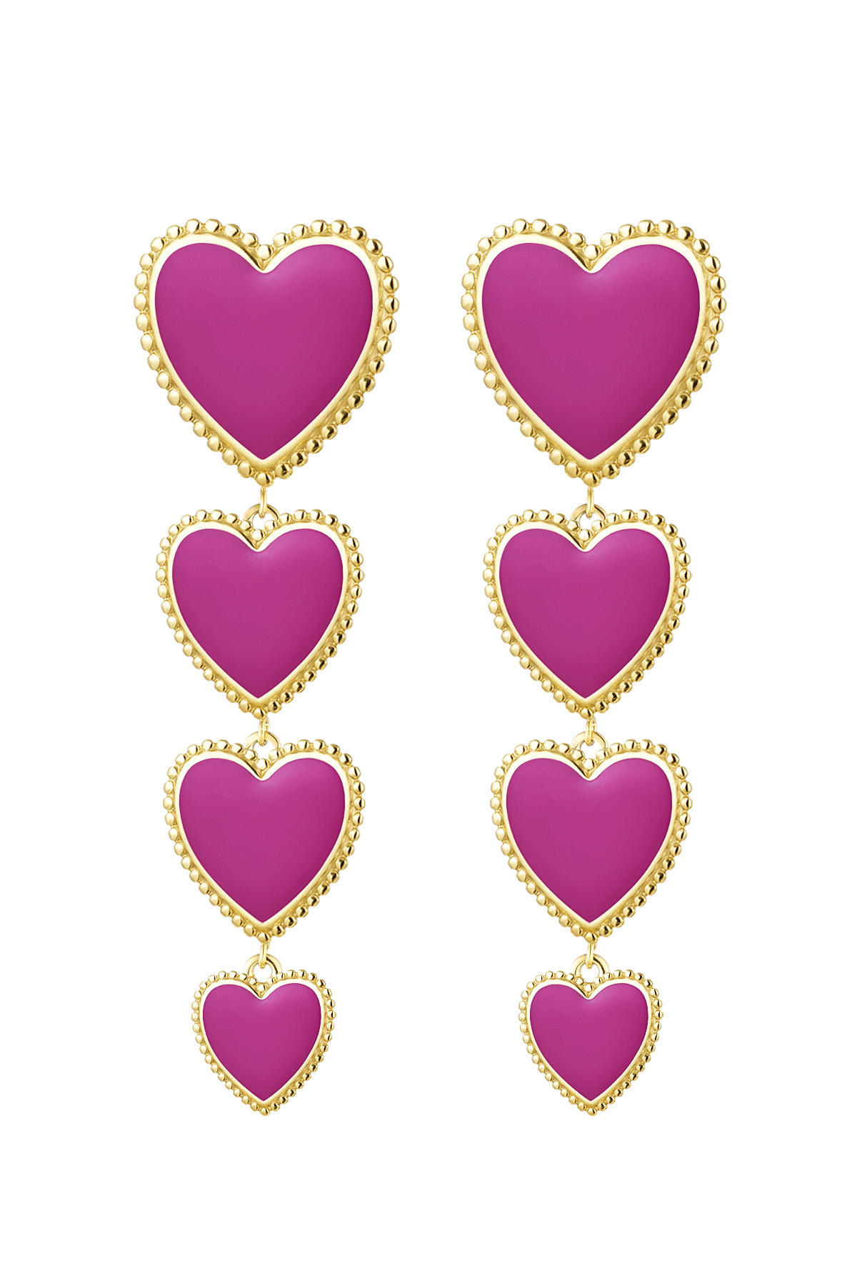 Earrings 4 hearts in a row - fuchsia h5 