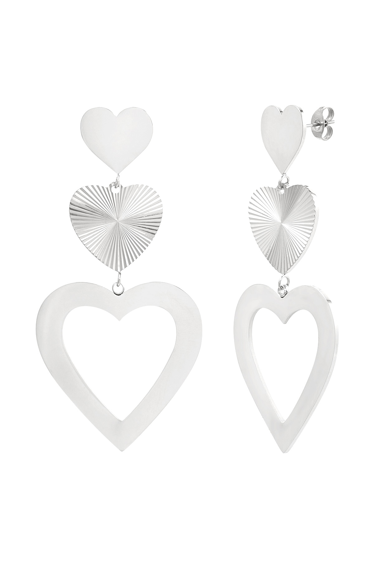 Earrings three hearts - silver h5 