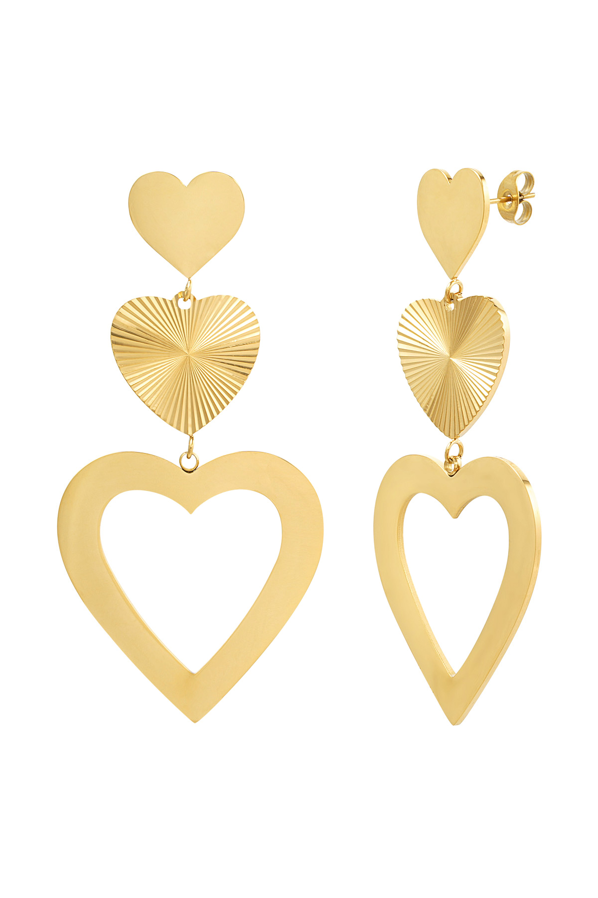 Earrings three hearts - gold 