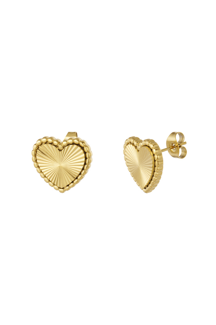 Ear studs heart with stripes - gold 