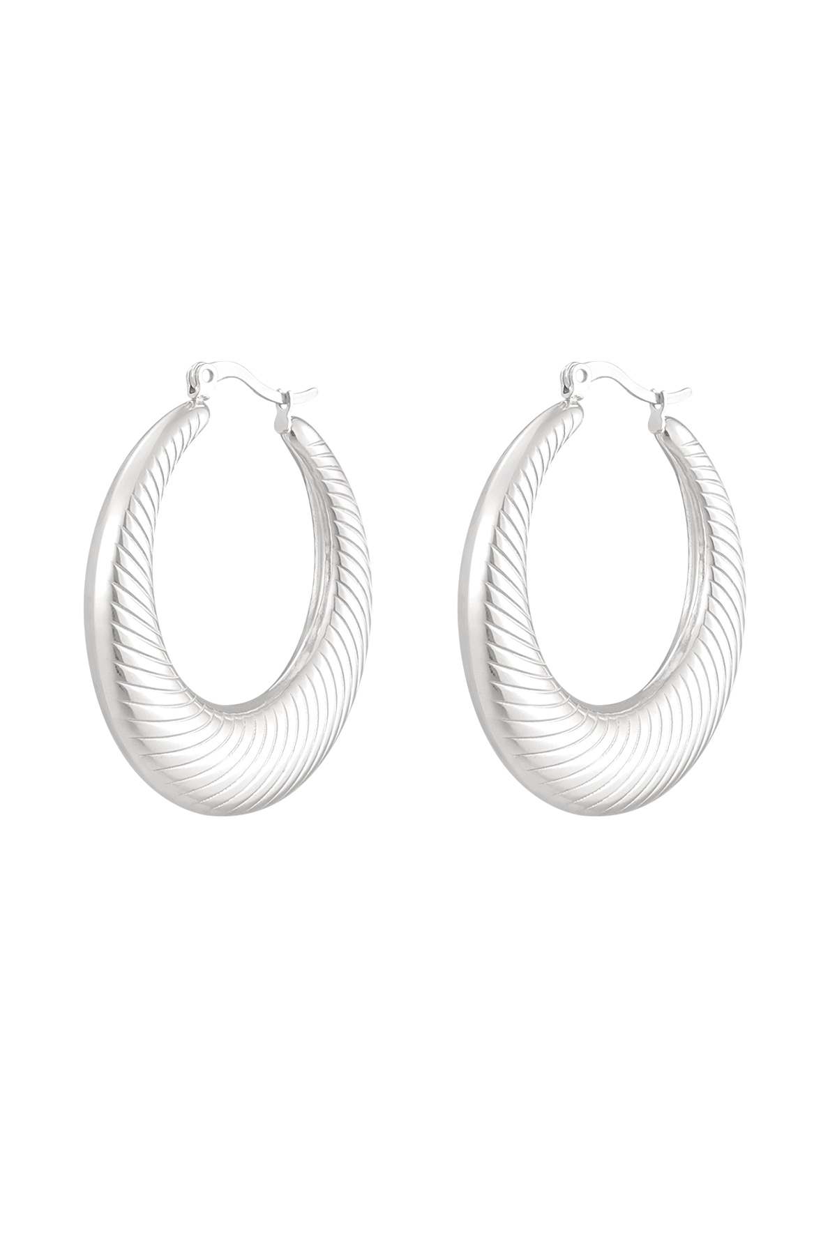Earrings round striped - silver