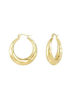Round earrings with dented motif - gold h5 