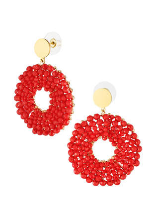 Earrings beaded party donut - red h5 