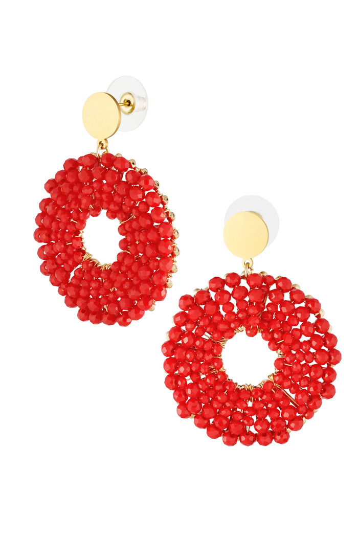 Earrings beaded party donut - red 