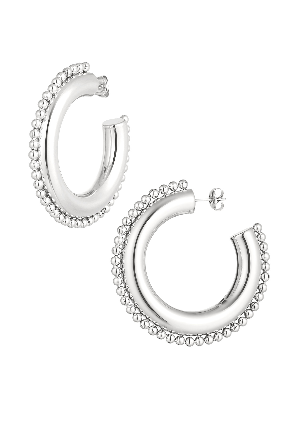 Round earrings with dots - silver