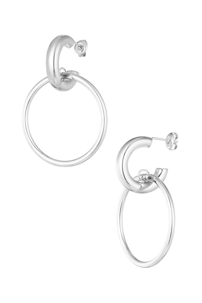 Earrings link with circle plain - silver 