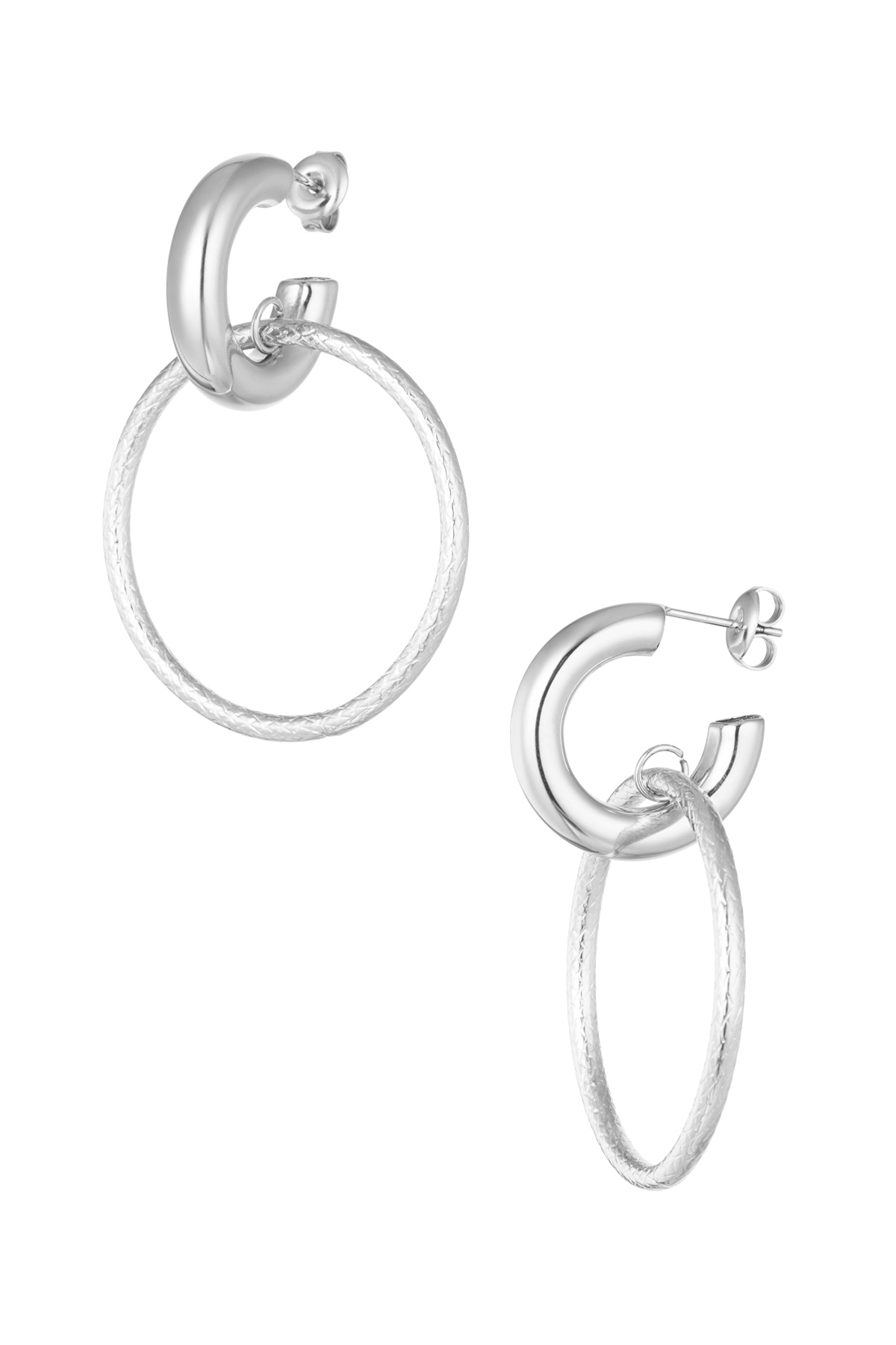 Earrings link with circle - silver