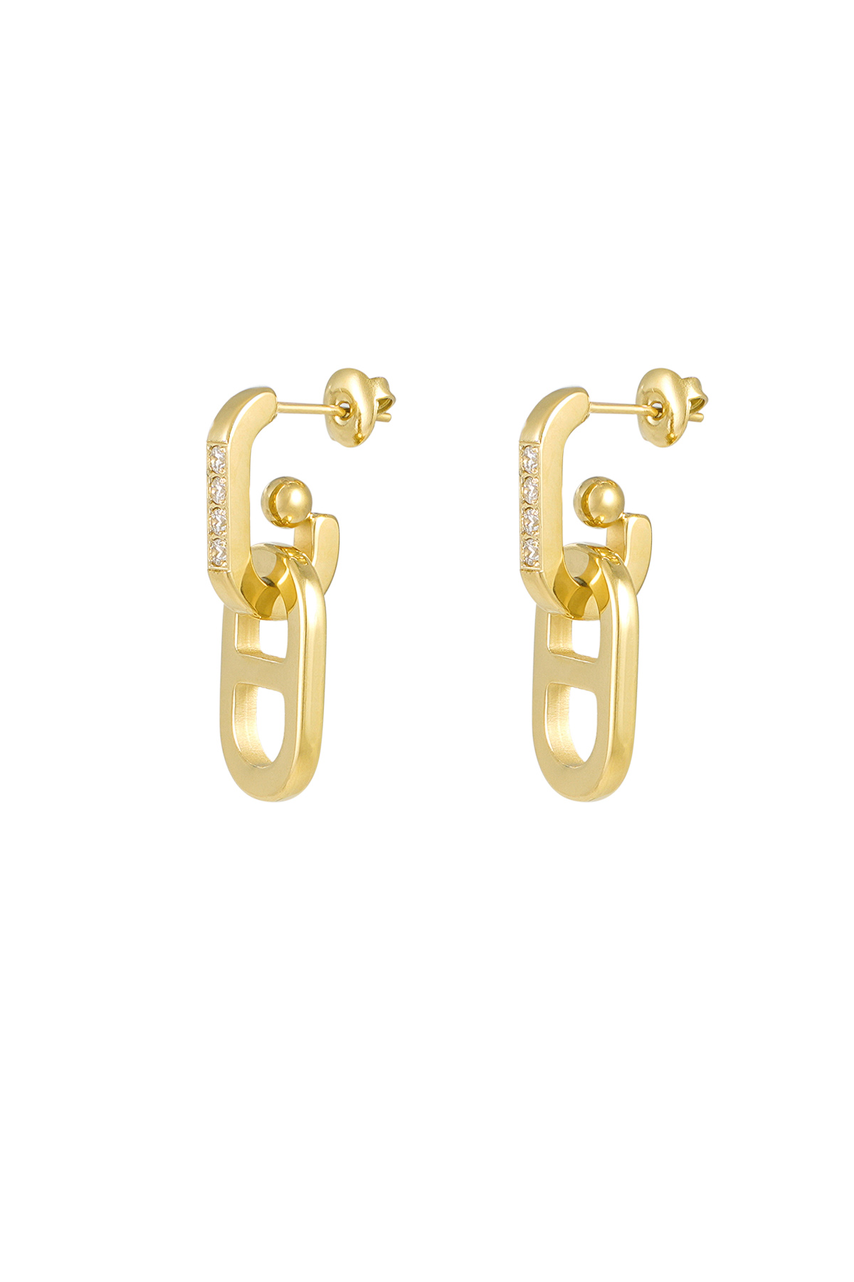 Earrings link with stones - gold