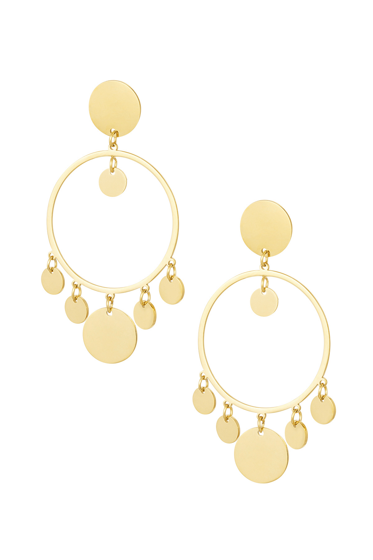 Earrings circle with coins - Gold color