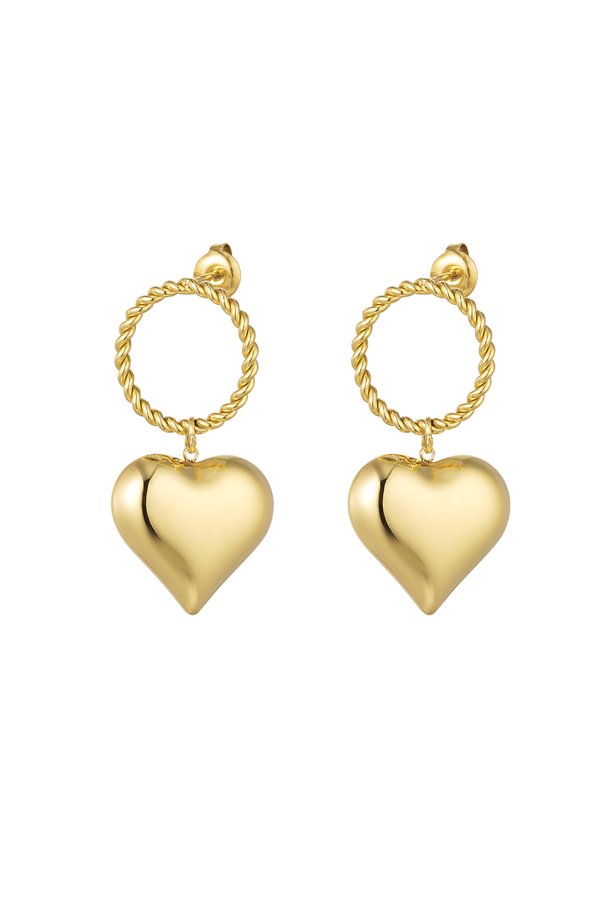 Earrings round &amp; heart - gold