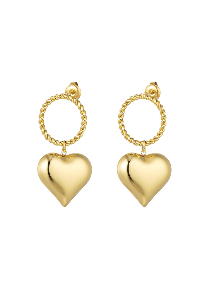 Earrings round & heart - gold 