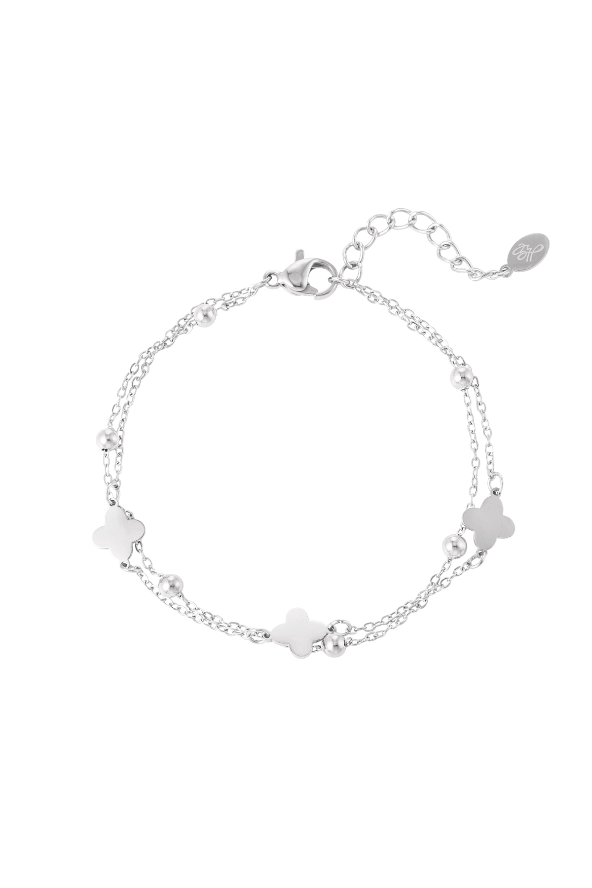 Double bracelet clover/balls - silver