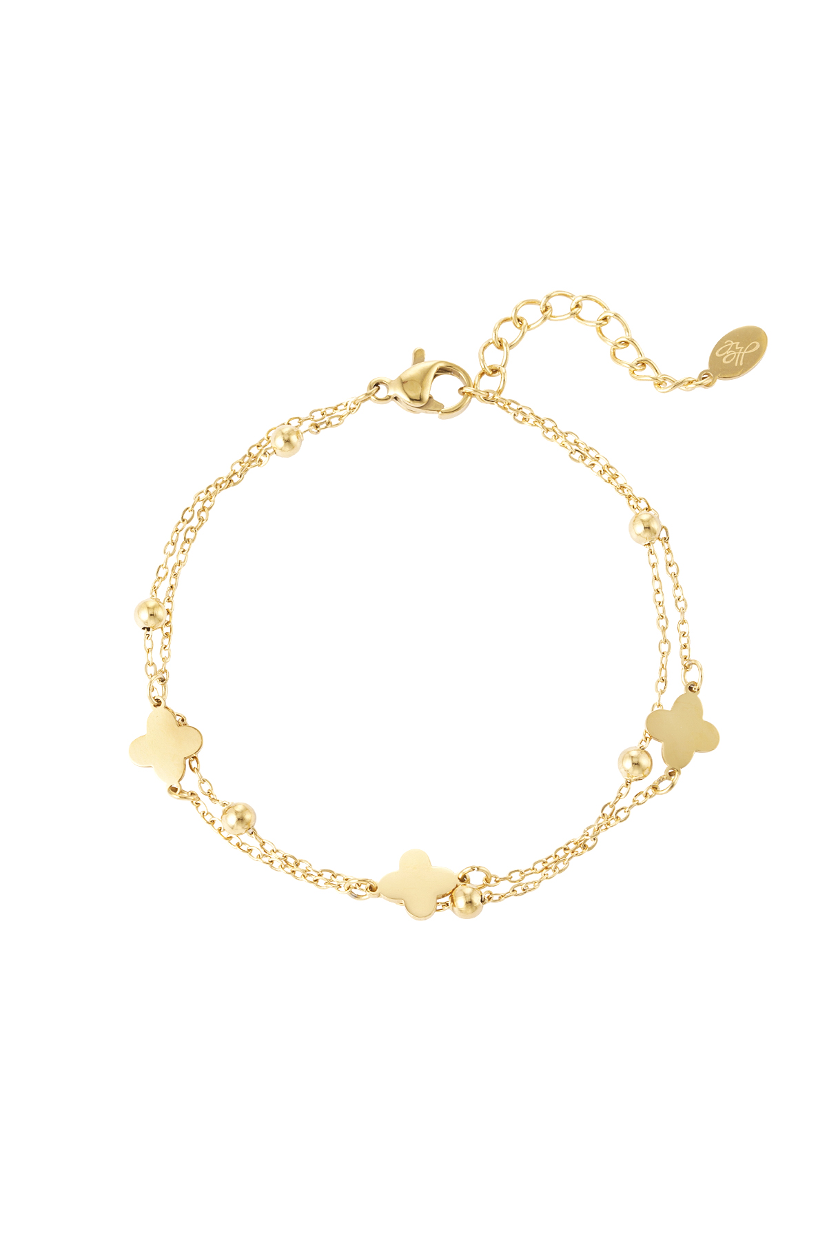 Double bracelet clover/balls - Gold color 2