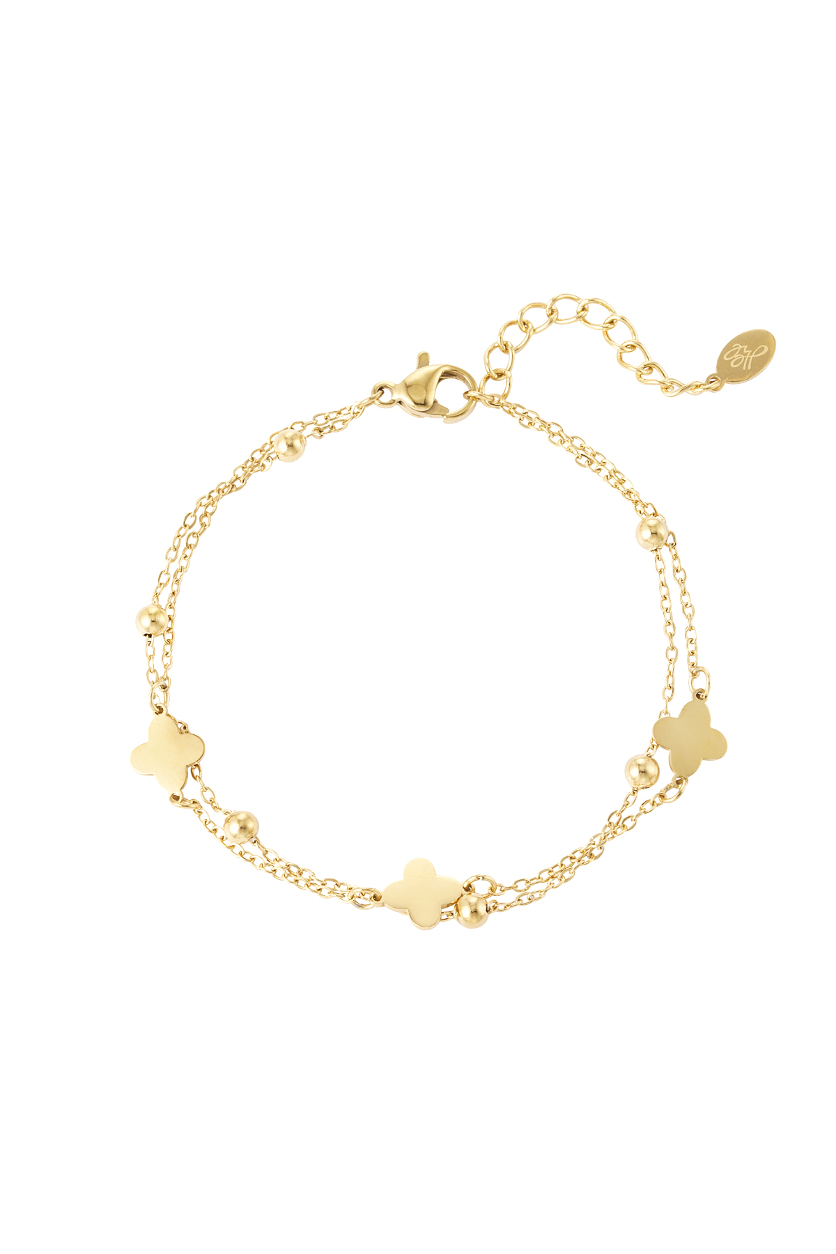 Double bracelet clover/balls - gold 