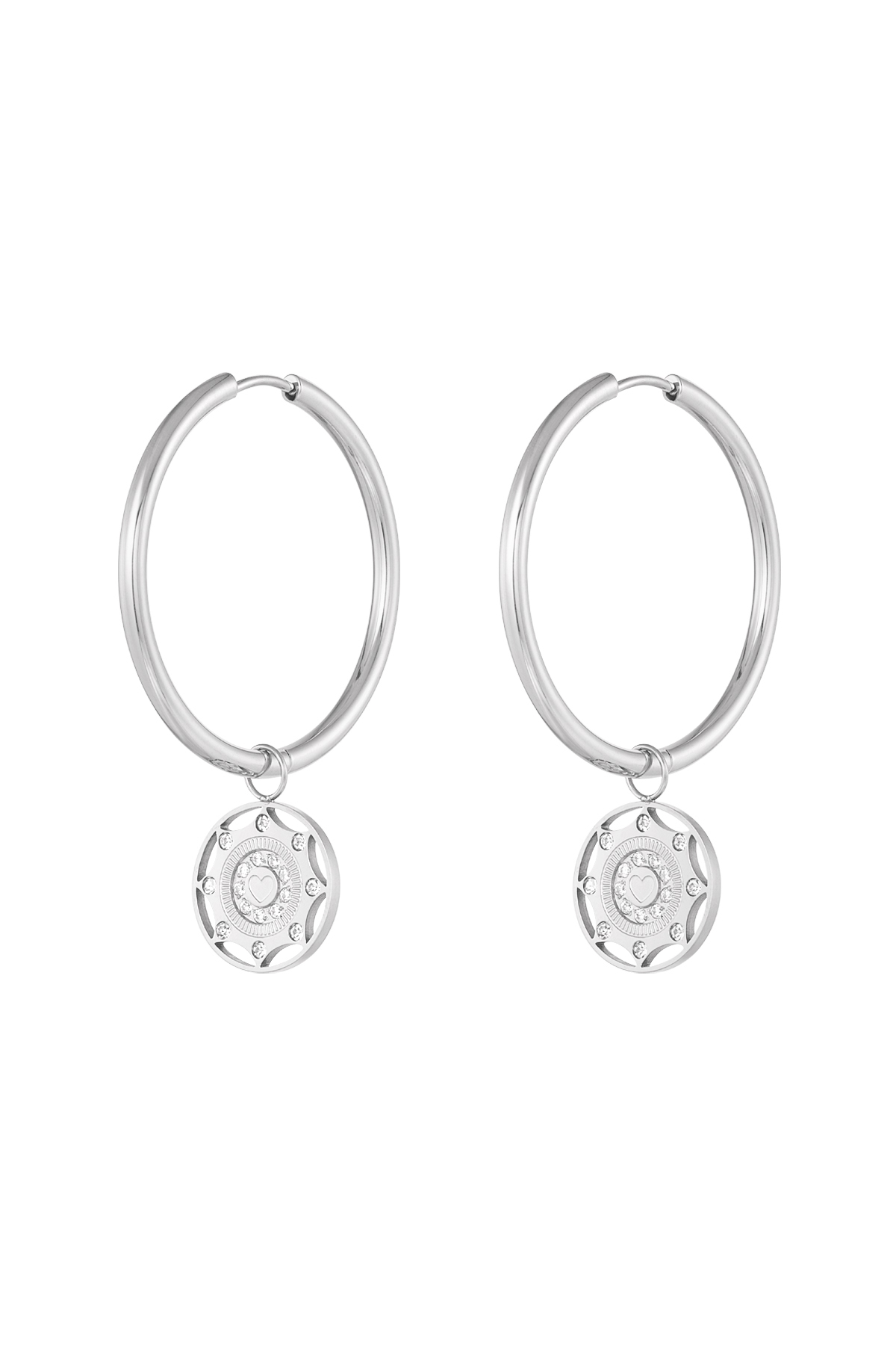 Earrings zircon coin - silver 