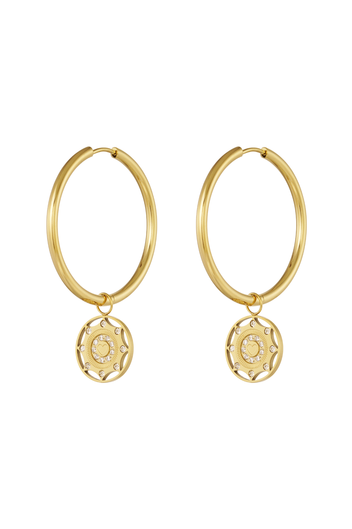 Earrings zircon coin - Gold color 2