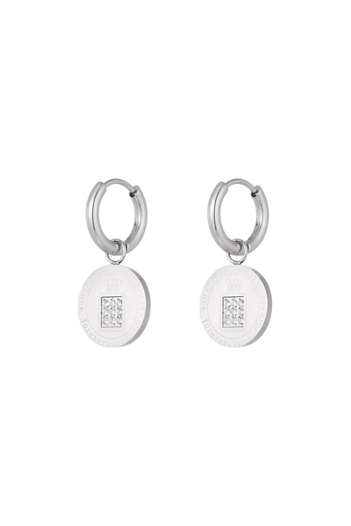 Earrings round coin stones - silver h5 