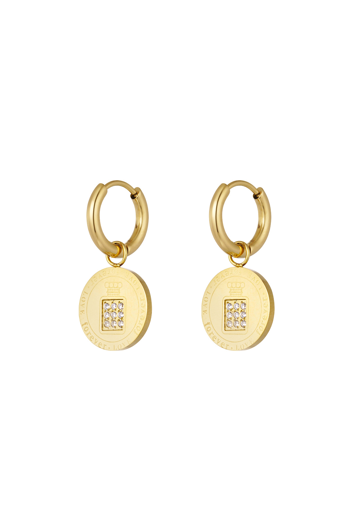 Earrings round coin stones - Gold color