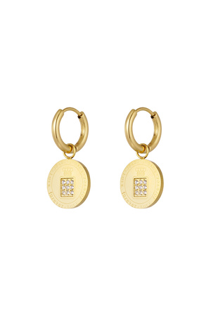 Earrings round coin stones - gold h5 