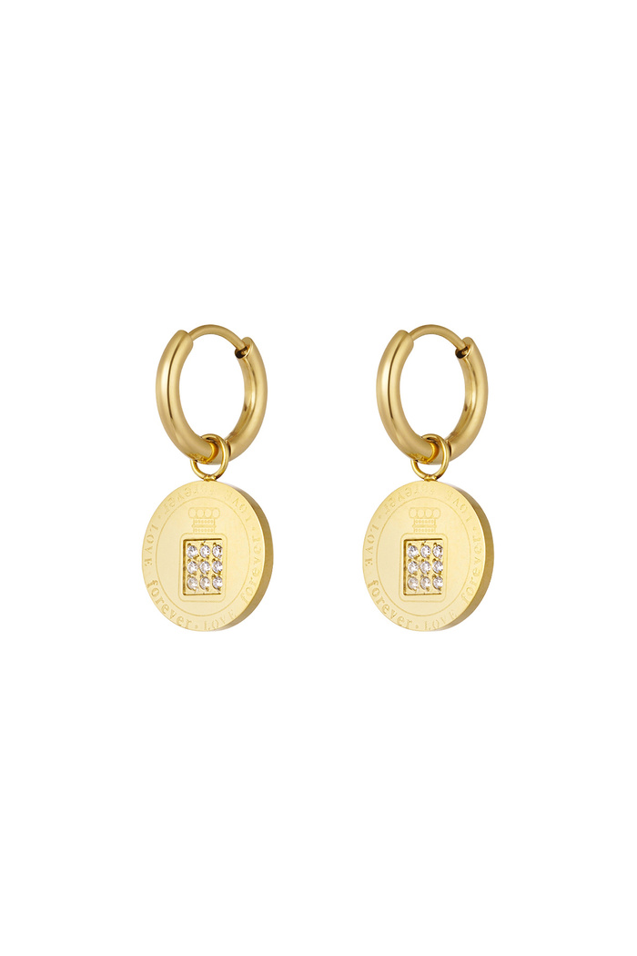 Earrings round coin stones - gold 