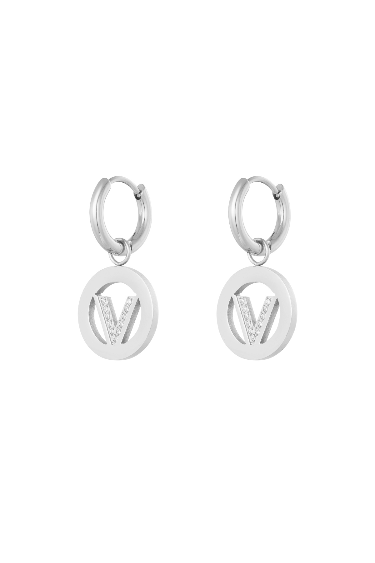 Earrings round V - silver 