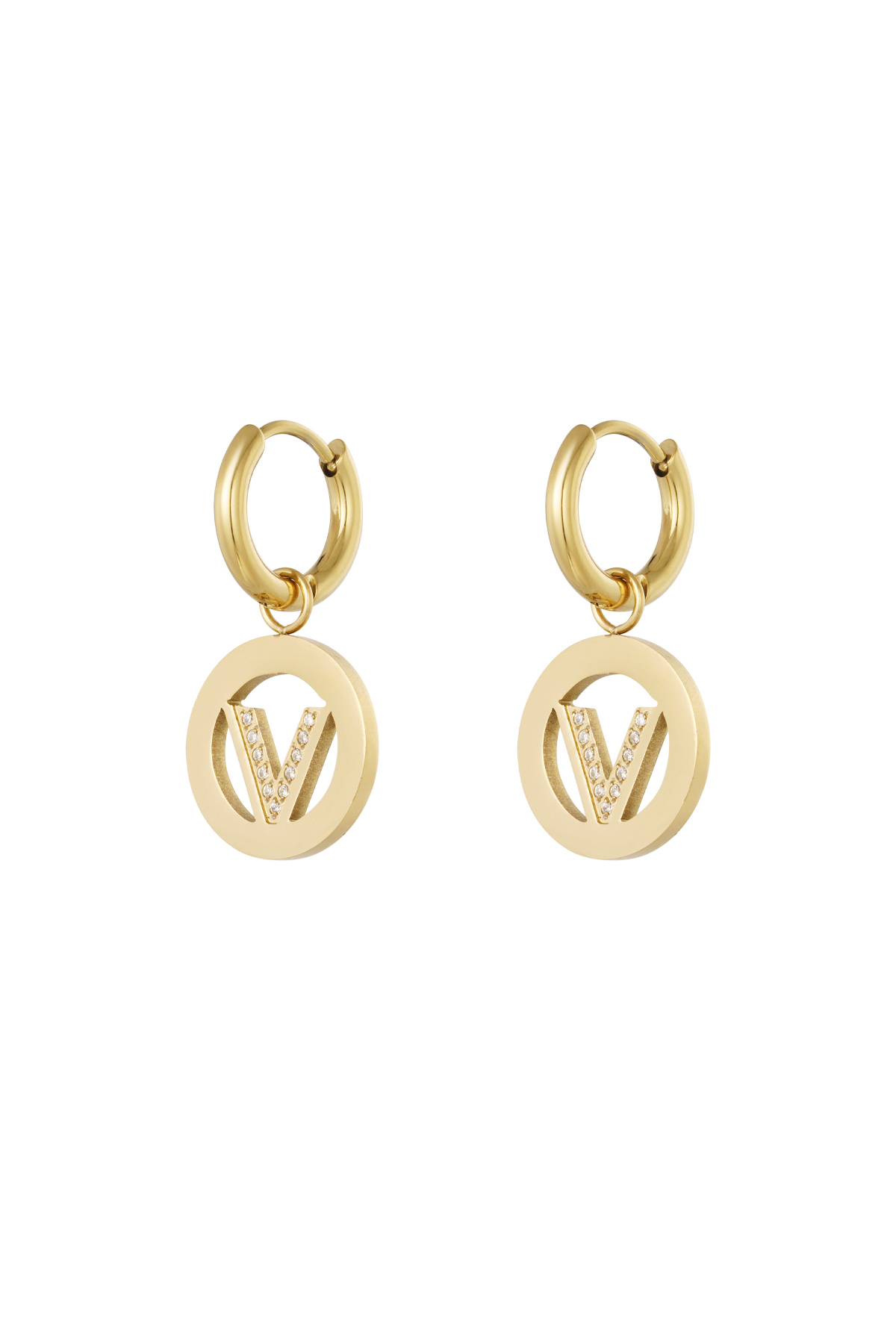 Earrings round V - gold h5 