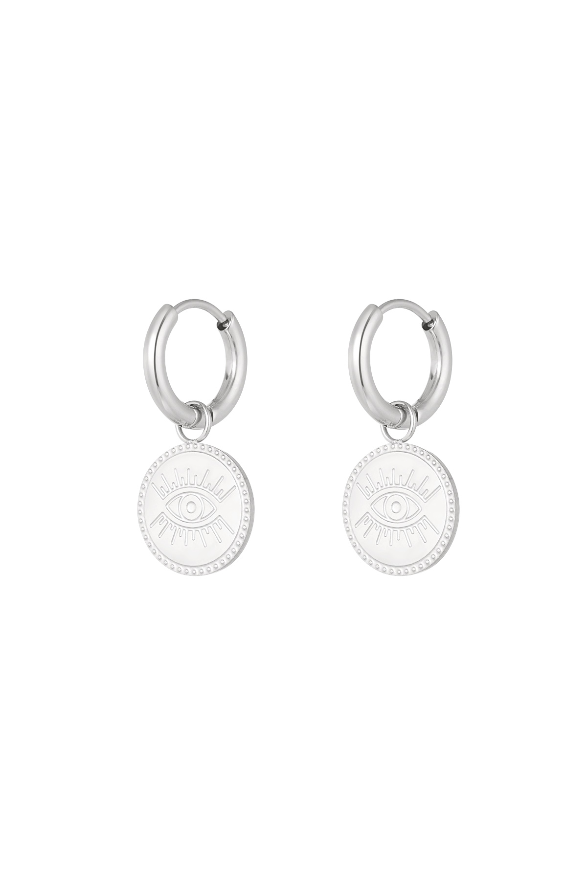 Minimalist round earrings with eye - silver