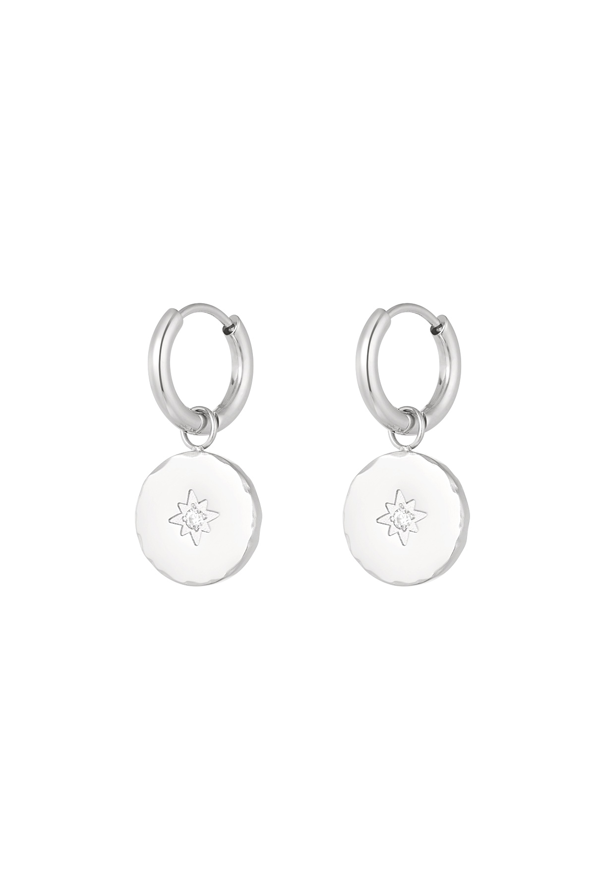 Minimalist round earrings with star - silver