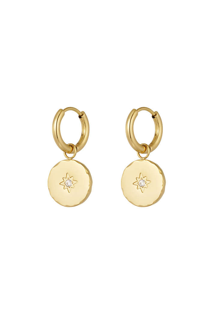 Earrings minimalist round with star - gold 