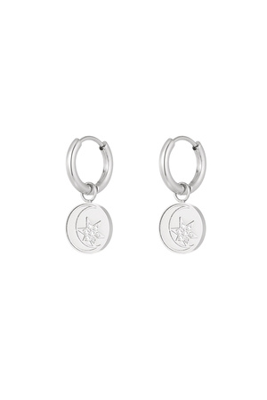 Minimalist round earrings with star and moon - silver h5 