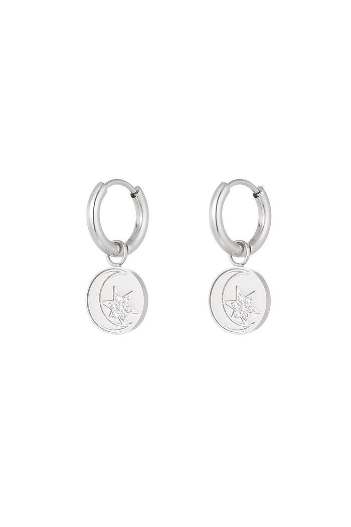 Minimalist round earrings with star and moon - silver 