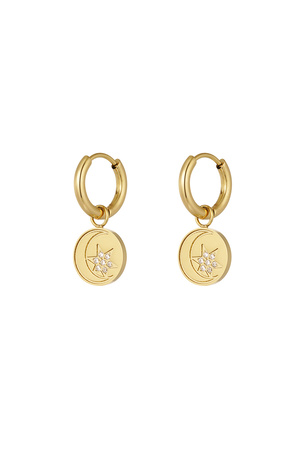 Minimalist round earrings with star and moon - gold h5 