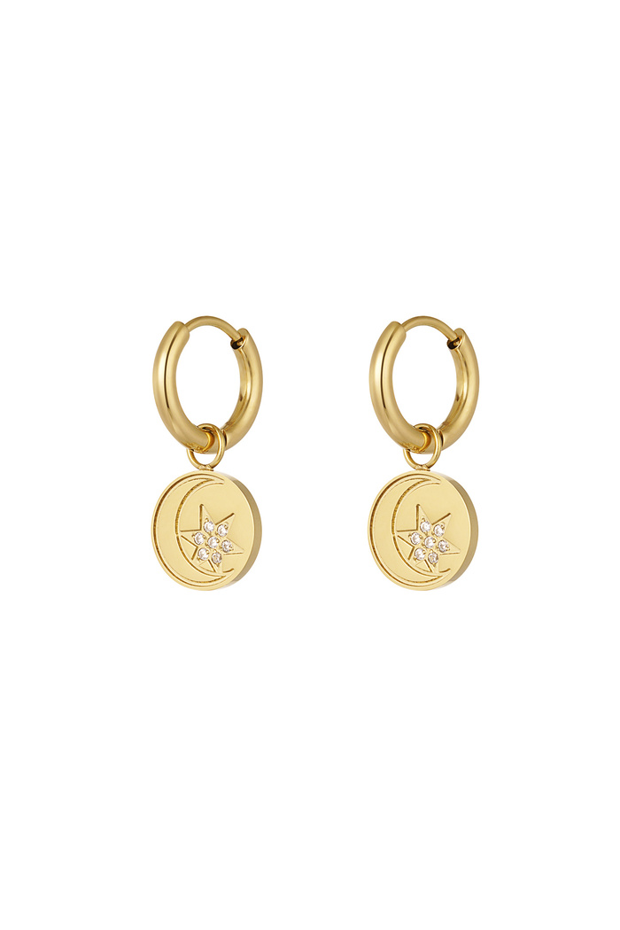 Minimalist round earrings with star and moon - gold 