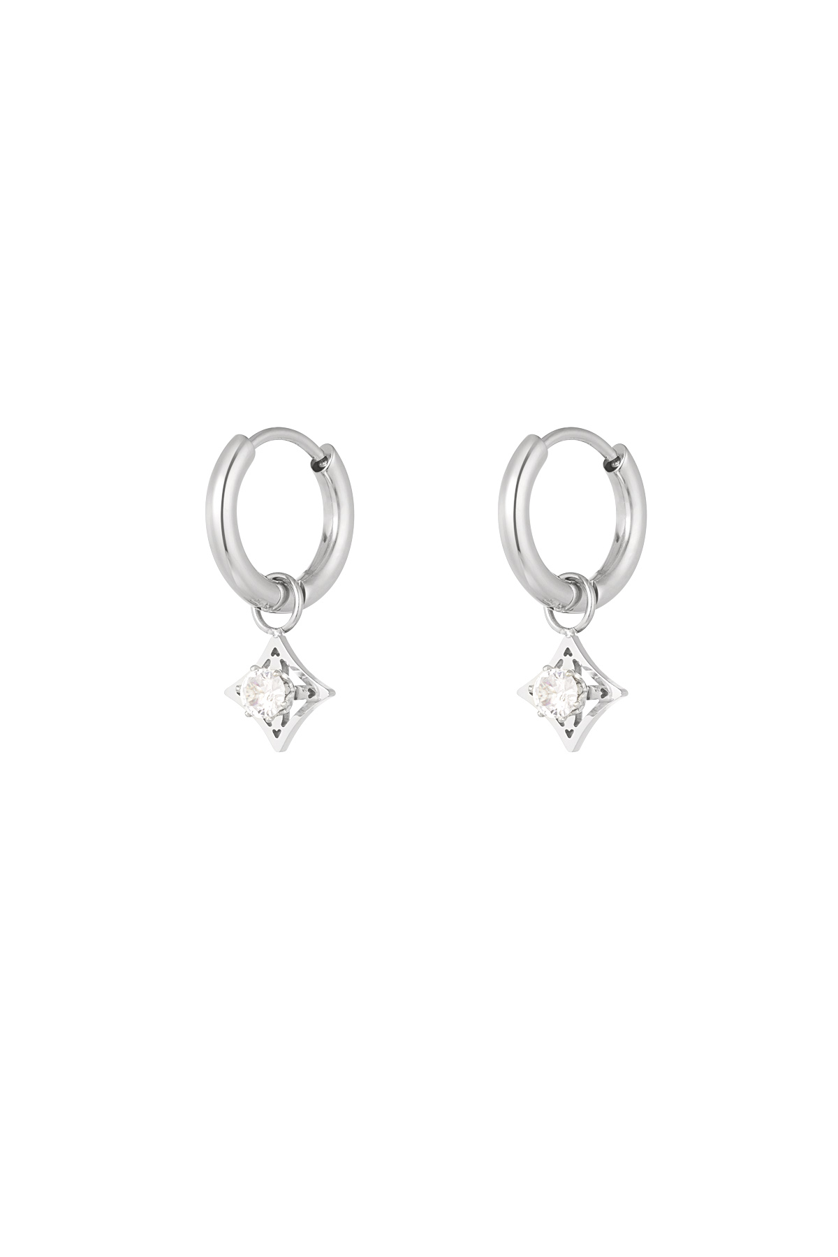 Earrings minimalist diamond with stone - silver