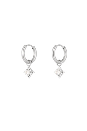 Earrings minimalist diamond with stone - silver h5 
