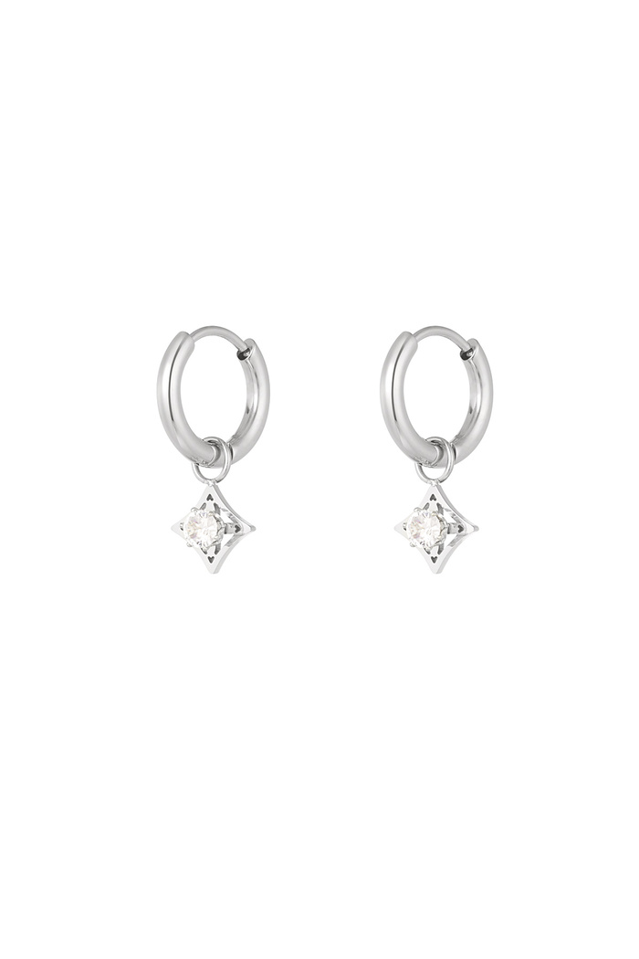 Earrings minimalist diamond with stone - silver 