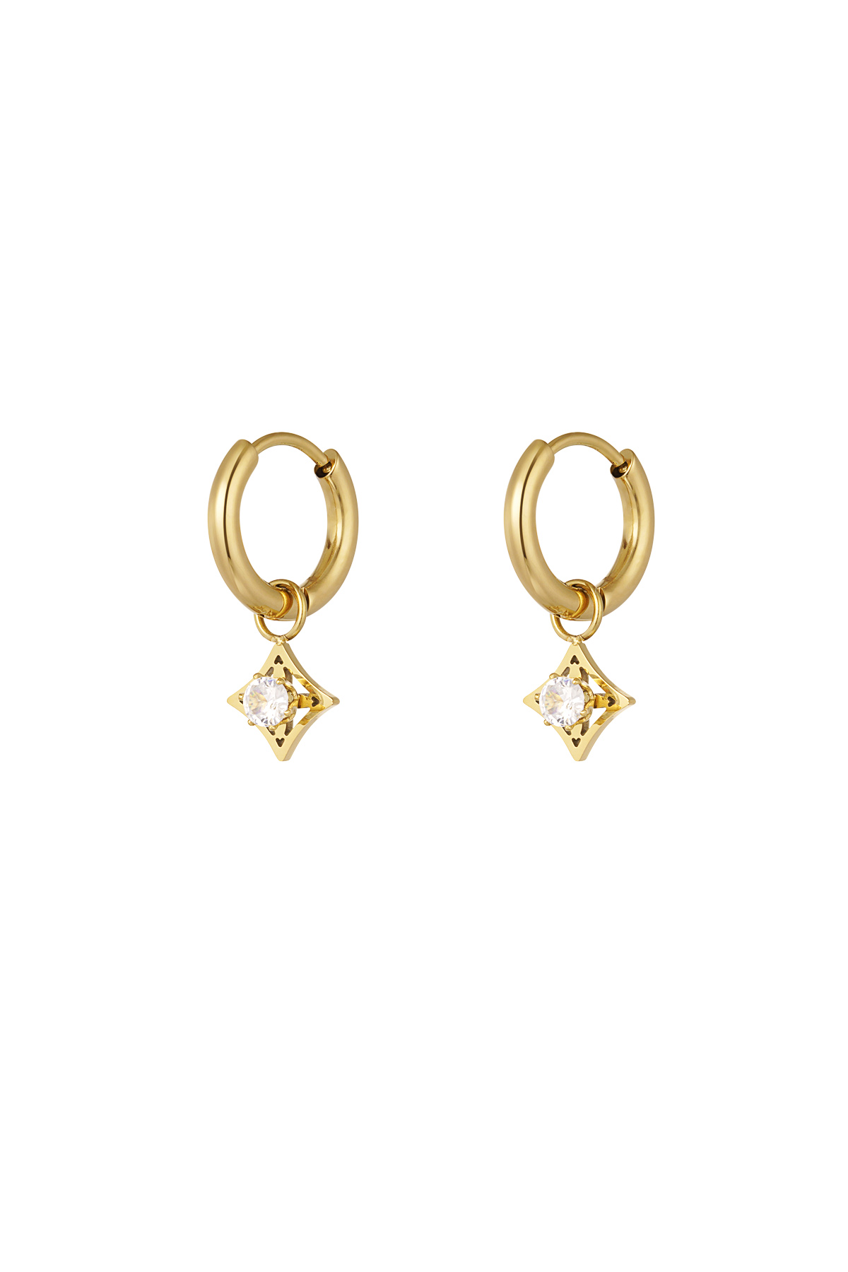 Earrings minimalist diamond with stone - gold h5 