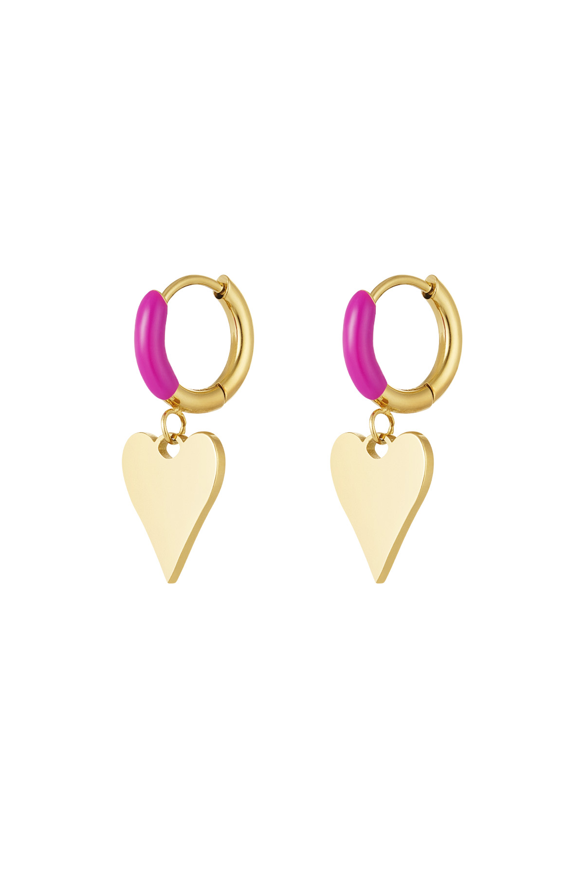 Colorful heart earrings - gold/pink