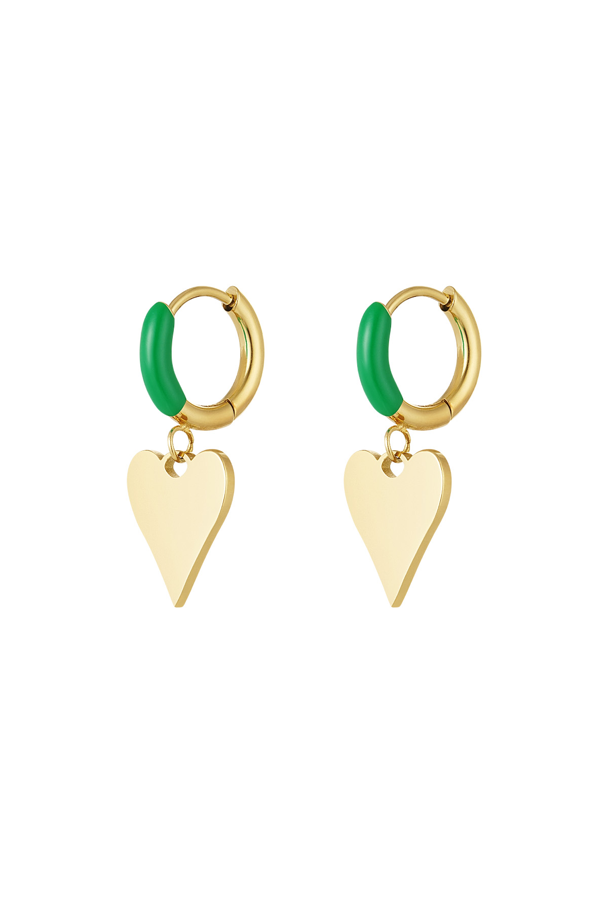 Earrings colorful heart - Gold color/green