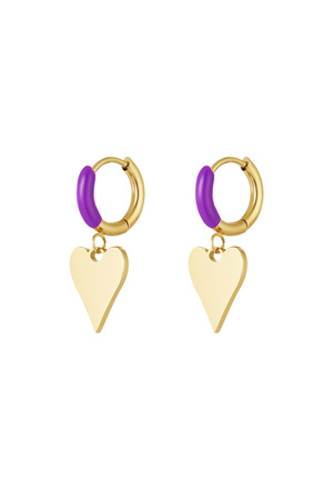 Pendientes de corazón de colores - oro/púrpura h5 