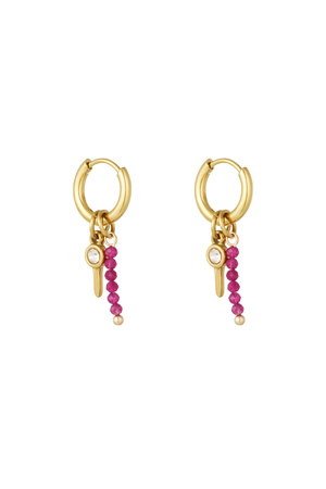 Earrings beads with charm - gold/fuchsia h5 