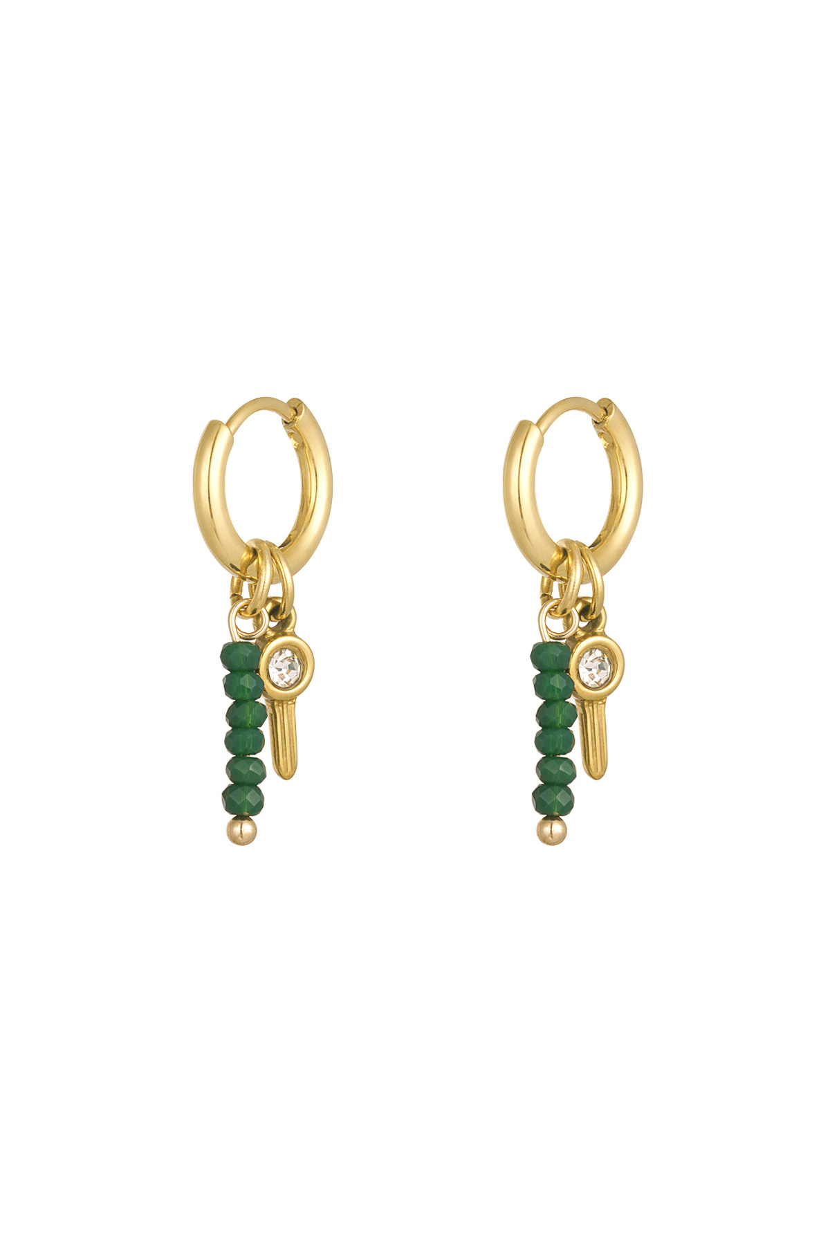 Earrings beads with charm - gold/green